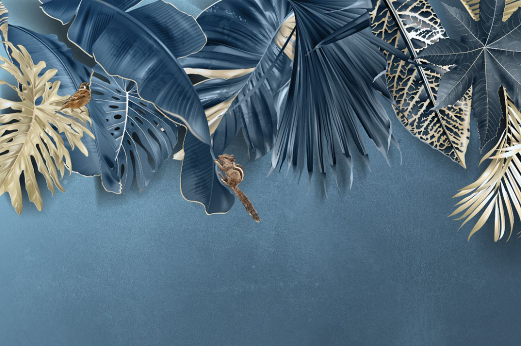 Фотообои Синие тропические листья