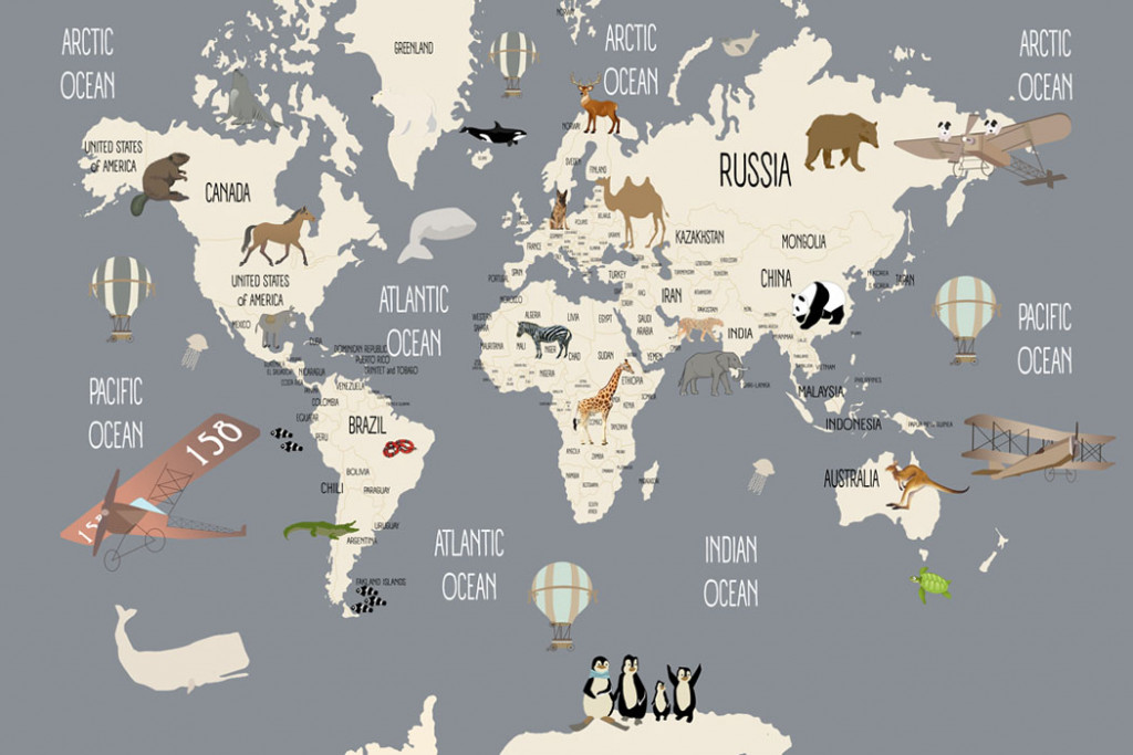 Фотообои  Серая детская карта