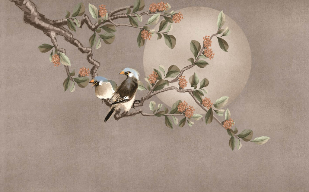 Фотообои луна и птицы