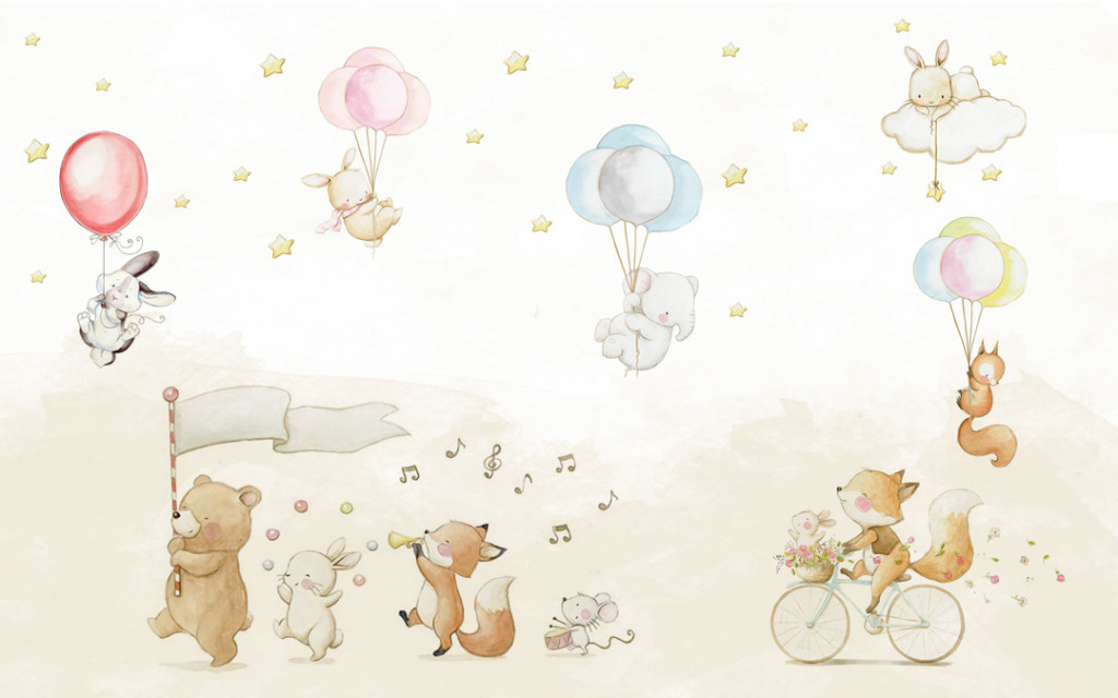 Фотообои Животные с воздушными шариками