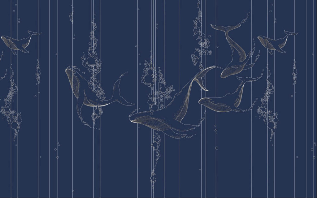 Фотообои кит, векторные линии