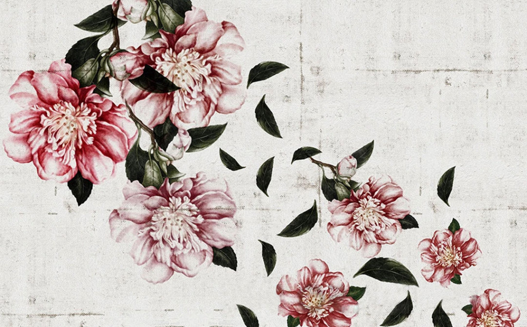 Фотообои Винтажные цветы на фоне стены