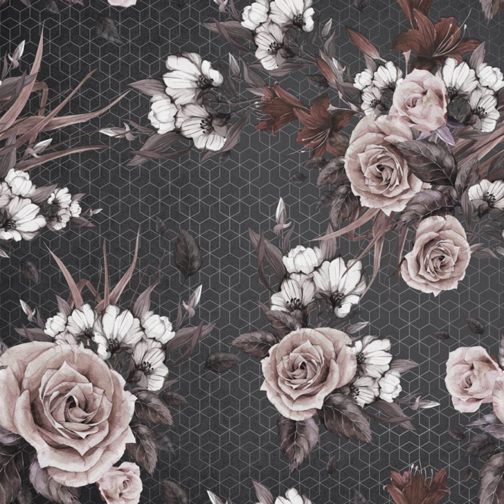 Фотообои Красочные цветы с темным геометрическим рисунком