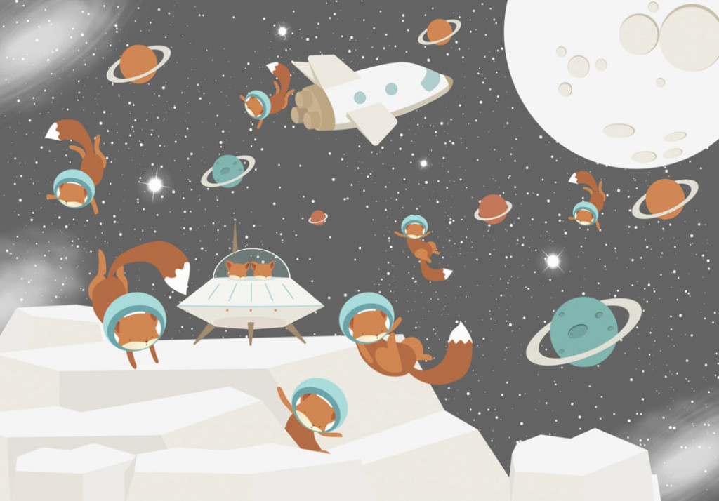 Фотообои  Лисички в космосе