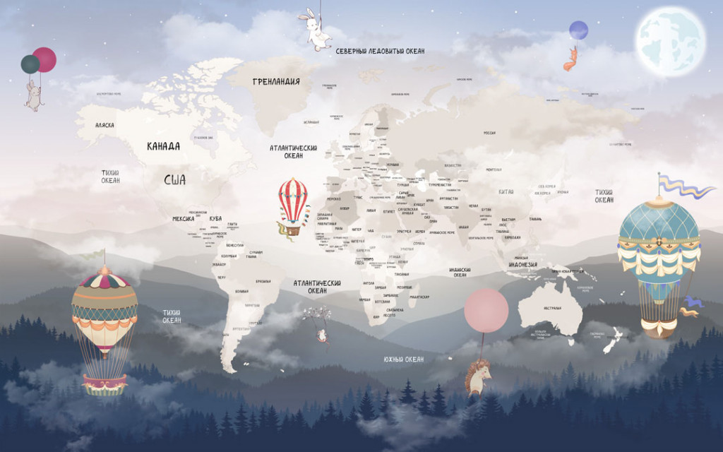 Фотообои  Карта детская на фоне гор