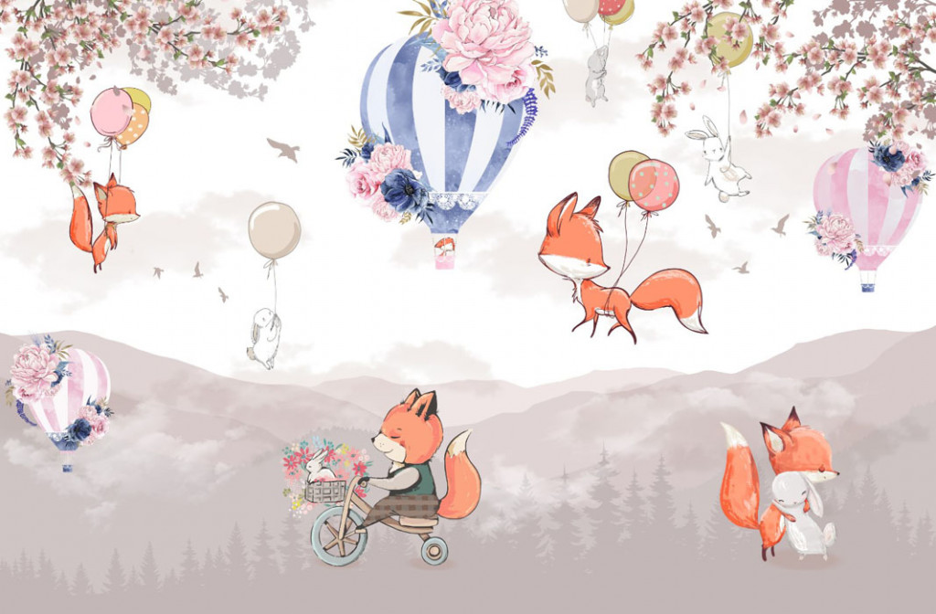 Фотообои  Зверюшки на воздушных шариках