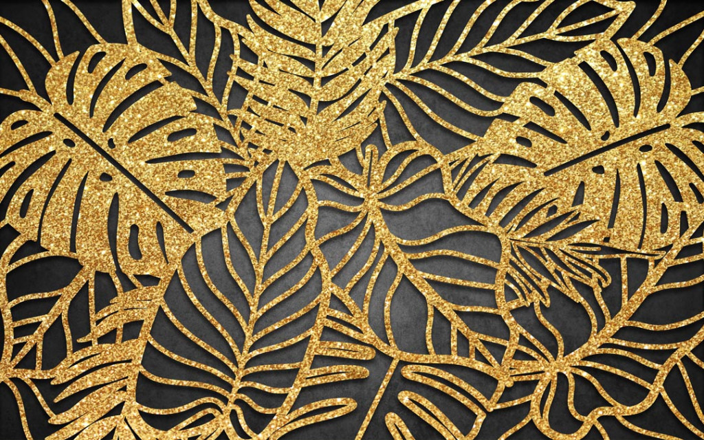 Фотообои Золотые листья на темном фоне