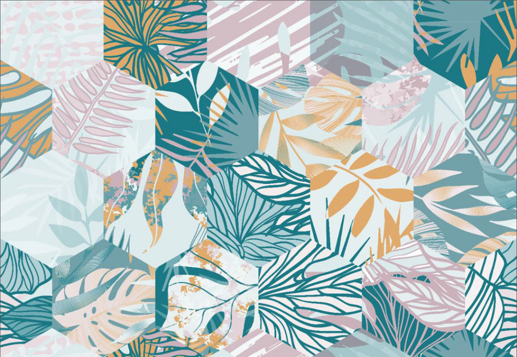 Фотообои Паттерн листьев, соты