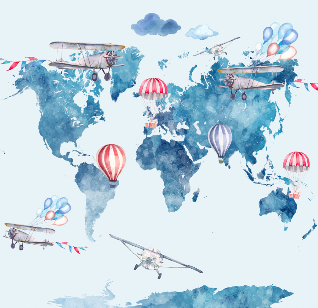 Фотообои Десткая самолеты на фоне карты