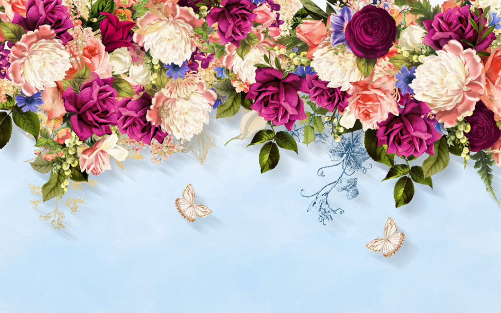 Фотообои Яркие цветы с потолка