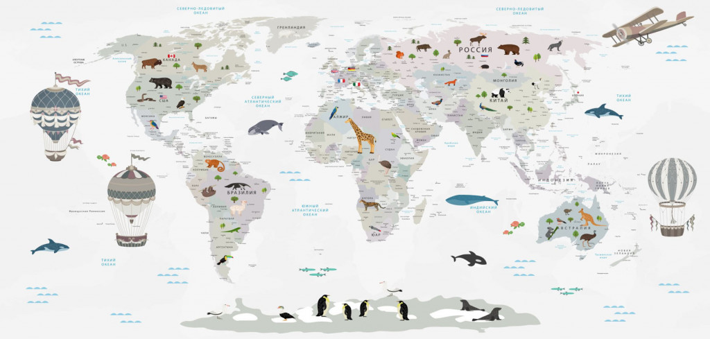 Фотообои карта мира на светлом фоне