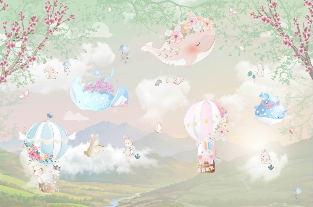 Фотообои животные на воздушных шарах