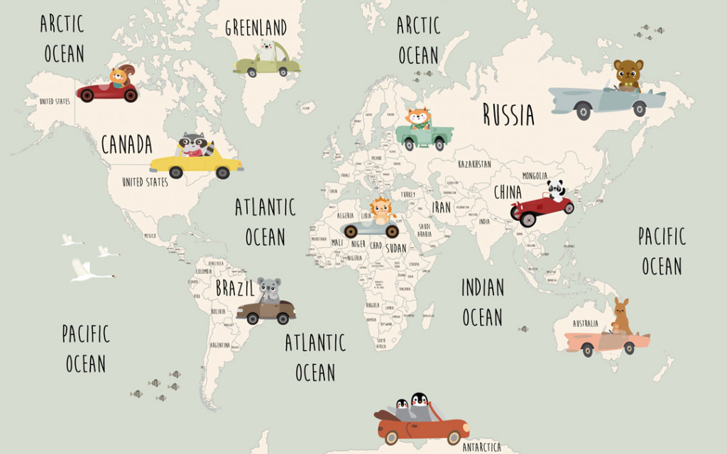 Фотообои Детская карта с машинками