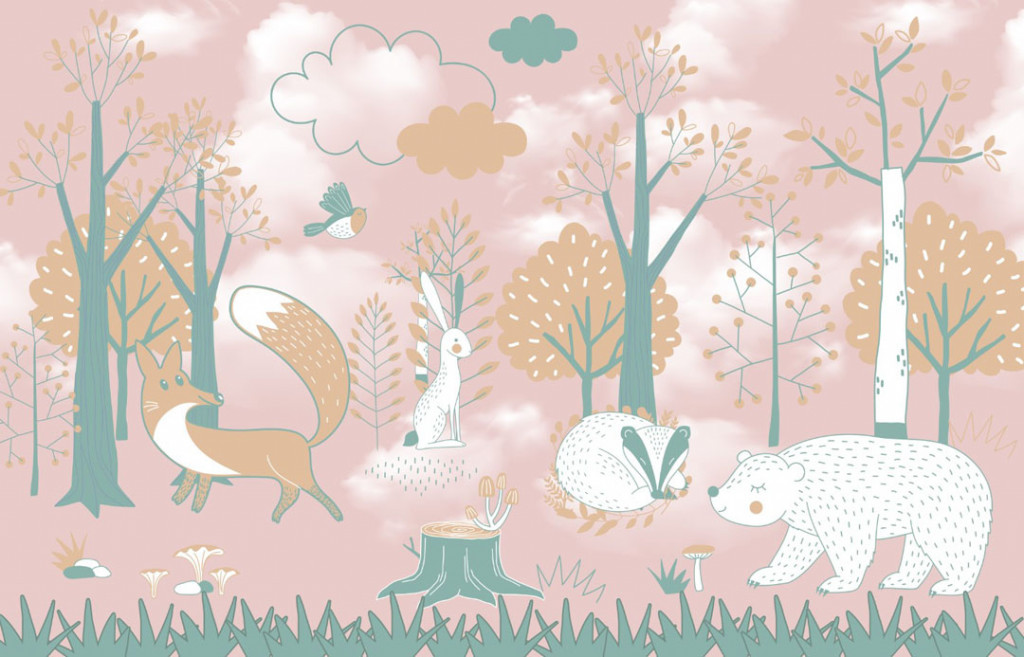 Фотообои  Розовые зверята