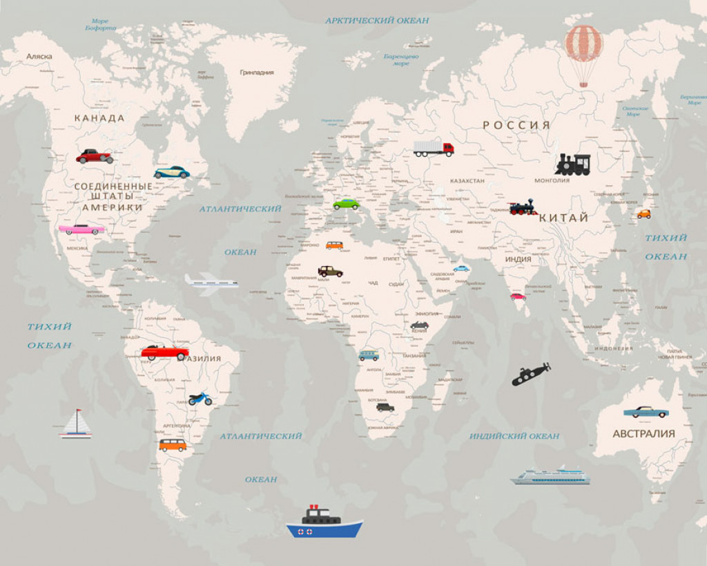 Фотообои  Серая детская карта на русском