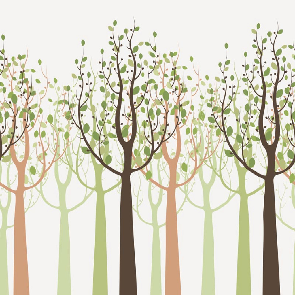 Фотообои Векторные деревья на желтом фоне