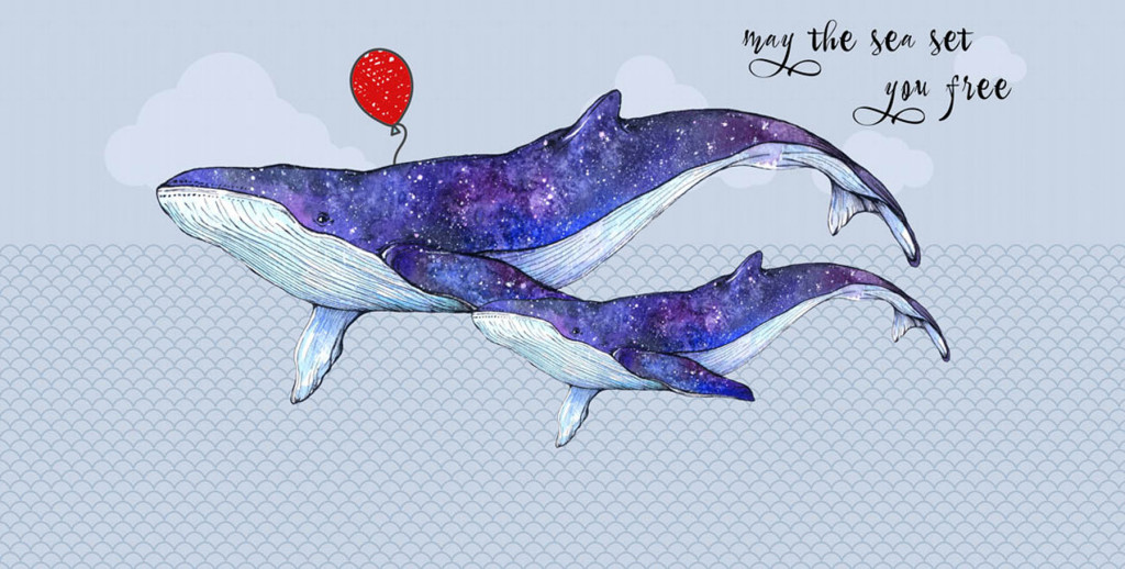 Фотообои фиолетовые киты