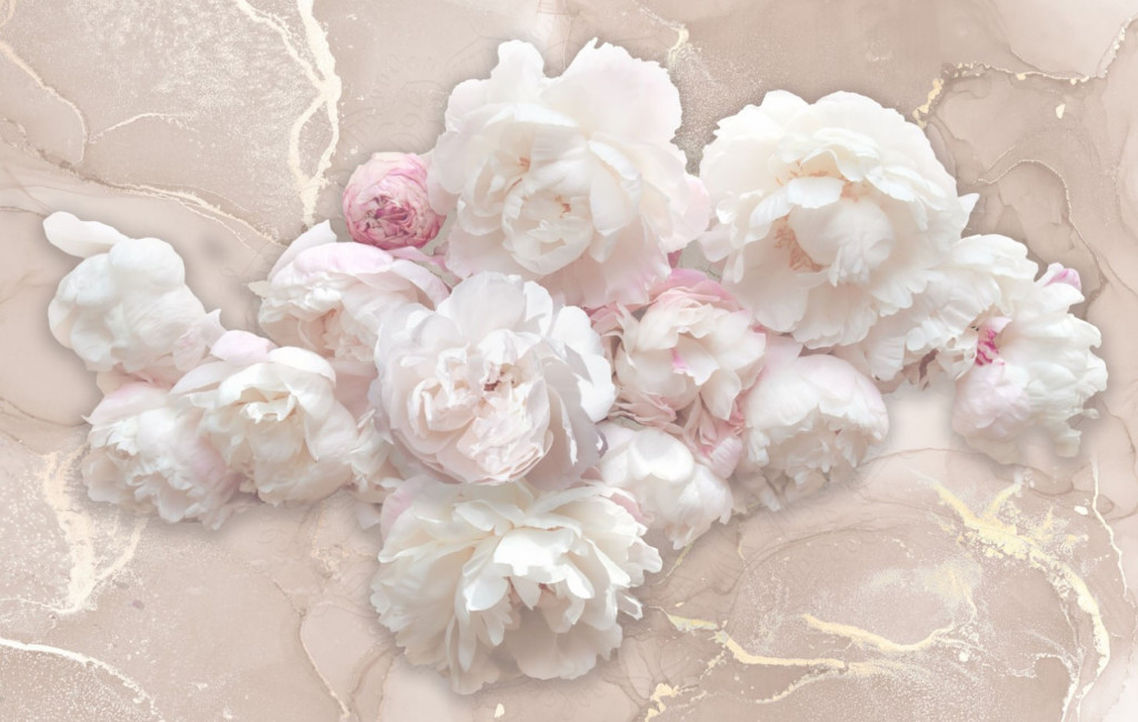 Фотообои  пионы на фоне флюида