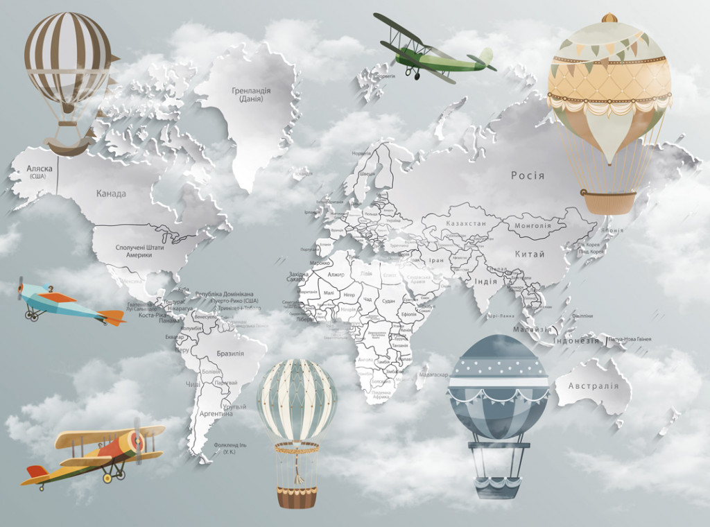 Фотообои Детская карта с воздушными шарами