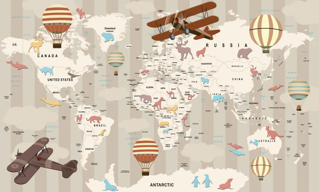 Фотообои Десткая карта с животными