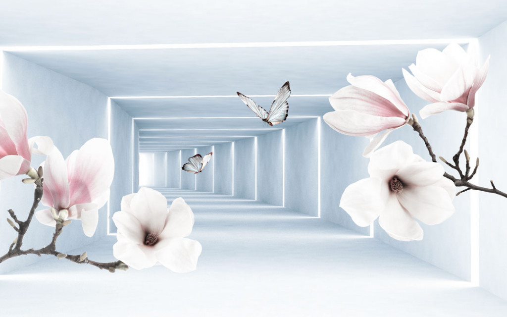 Фотообои 3д коридор с цветами