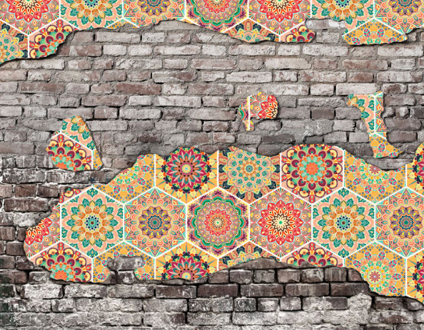 Фотообои Кирпичная стена с узором в восточном стиле