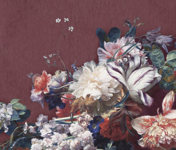 Фотообои Винтажные цветы и стена бордо