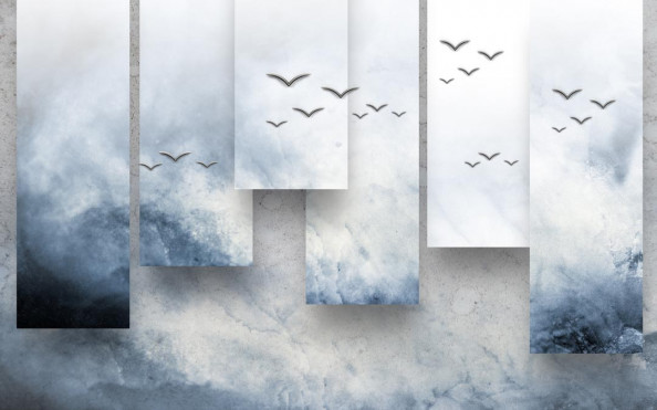 Фотообои 3d волна с птицами