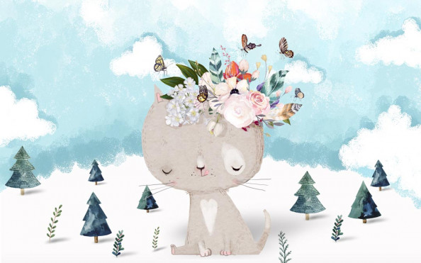 Фотообои Кот в зимнем лесу