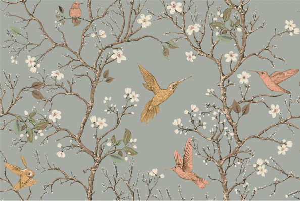 Фотообои цветущие ветви и птицы