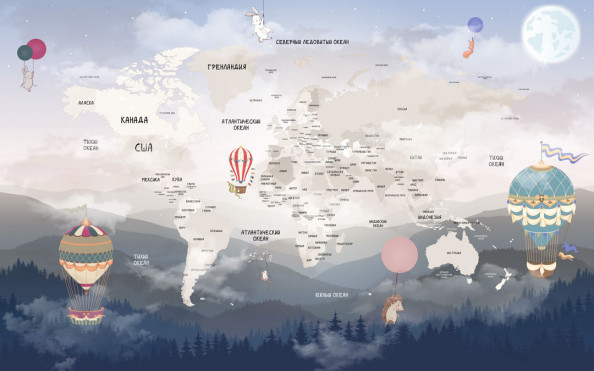 Фотообои  Карта детская на фоне гор