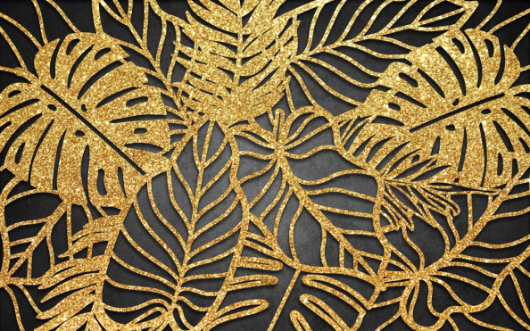 Фотообои Золотые листья на темном фоне