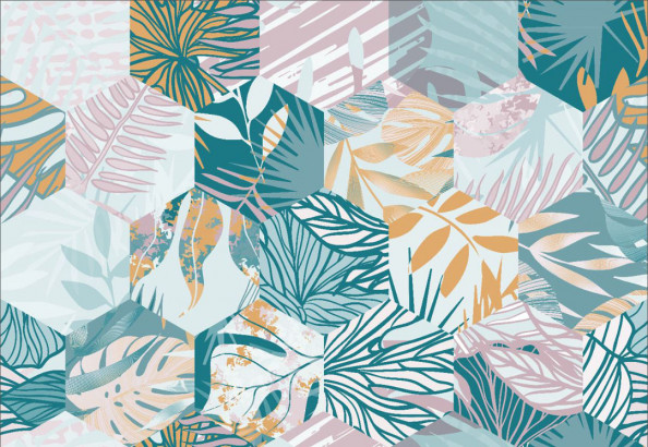 Фотообои Паттерн листьев, соты