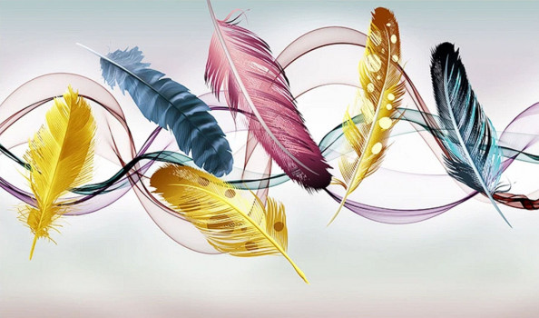 Фотообои Векторные золотистые перья, векторные линии