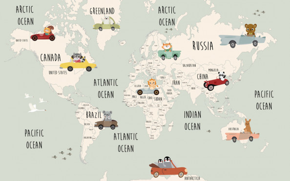 Фотообои Детская карта с машинками