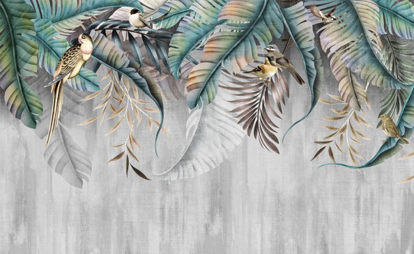 Фотообои Дизайнерские листья и птички