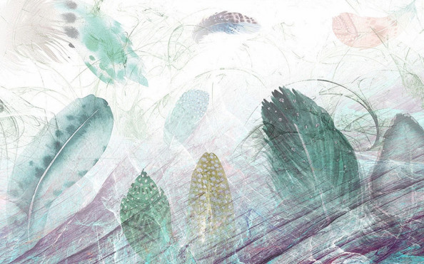 Фотообои Цветные перья с эффектом потертости