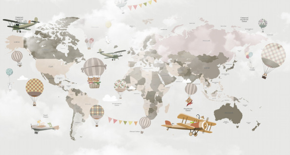 Фотообои Самолеты и шары на фоне карты
