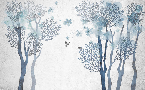 Фотообои Ручная роспись, синее дерево