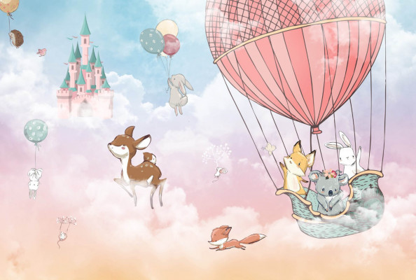 Фотообои зверушки на воздушном шаре