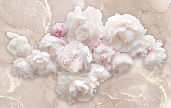 Фотообои  пионы на фоне флюида