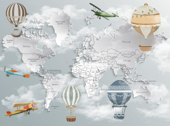 Фотообои Детская карта с воздушными шарами