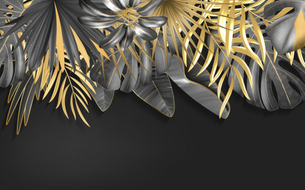 Фотообои Тропические листья с золотом