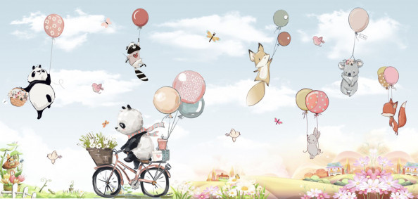 Фотообои  Зверюшки на воздушных шариках