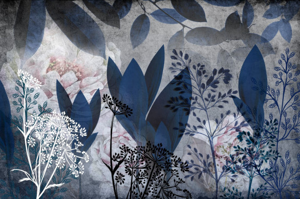 Фотообои Цветы и листья синие