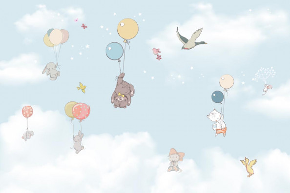 Фотообои Зверушки на воздушном шаре