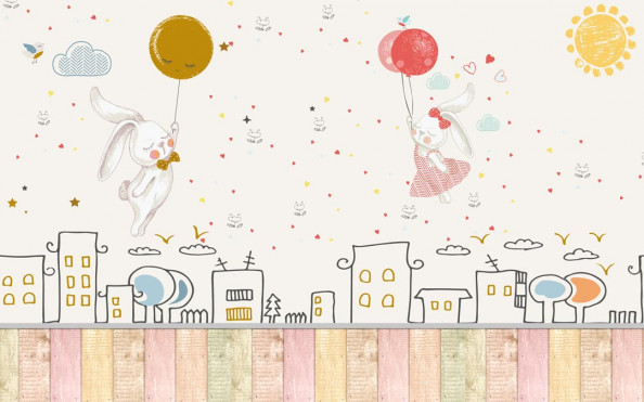 Фотообои Зайки на воздушном шаре